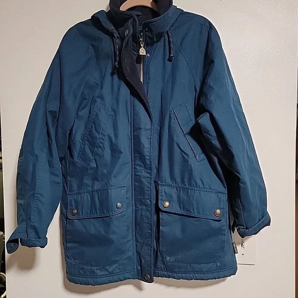 Vintage Pacific Trail Mens Sz L Navy Fleece Lined Hidden Hood Jacket Coat - Picture 1 of 7